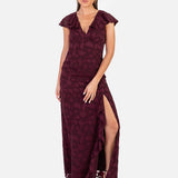 Anaya With Love Recycled Maroon Floral Burnout Maxi Dress with Ruffle Detail