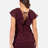 Anaya With Love Recycled Maroon Floral Burnout Maxi Dress with Ruffle Detail
