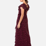 Anaya With Love Recycled Maroon Floral Burnout Maxi Dress with Ruffle Detail