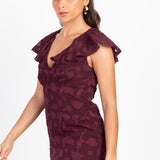 Anaya With Love Recycled Maroon Floral Burnout Maxi Dress with Ruffle Detail