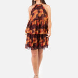 Anaya With Love Recycled Fire Marble Print Halter Neck Tiered Swing Mini Dress
