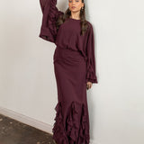 Anaya With Love Recycled Maroon Oversized Ruffle Sleeve Maxi Dress