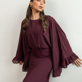 Anaya With Love Recycled Maroon Oversized Ruffle Sleeve Maxi Dress