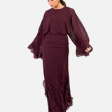 Anaya With Love Recycled Maroon Oversized Ruffle Sleeve Maxi Dress