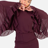 Anaya With Love Recycled Maroon Oversized Ruffle Sleeve Maxi Dress