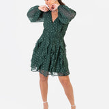 Anaya With Love Recycled Green Foil Chiffon Ruffle Mini Dress