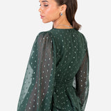 Anaya With Love Recycled Green Foil Chiffon Ruffle Mini Dress