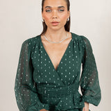 Anaya With Love Recycled Green Foil Chiffon Ruffle Mini Dress