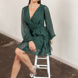 Anaya With Love Recycled Green Foil Chiffon Ruffle Mini Dress