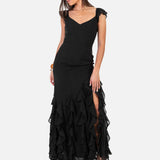 Anaya With Love Recycled Black Ruffle Maxi Dress