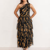 Anaya With Love Recycled Floral One Shoulder Tiered Midi Dress