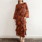 Anaya With Love Recycled Rust Floral Print Long Sleeve Ruffle Midaxi Dress