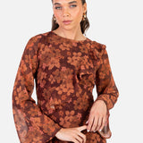 Anaya With Love Recycled Rust Floral Print Long Sleeve Ruffle Midaxi Dress