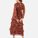 Anaya With Love Recycled Rust Floral Print Long Sleeve Ruffle Midaxi Dress