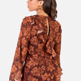 Anaya With Love Recycled Rust Floral Print Long Sleeve Ruffle Midaxi Dress