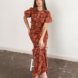 Anaya With Love Recycled Rust Floral Short Sleeve Maxi Dress