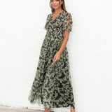 Anaya With Love Recycled Floral & Sequin V Neck Frill Maxi Dress