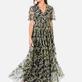 Anaya With Love Recycled Floral & Sequin V Neck Frill Maxi Dress