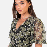 Anaya With Love Recycled Floral & Sequin V Neck Frill Maxi Dress