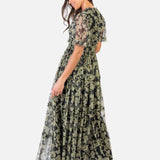 Anaya With Love Recycled Floral & Sequin V Neck Frill Maxi Dress