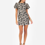 Maya Black & Gold Floral Jacquard Keyhole Back Mini Dress