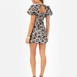 Maya Black & Gold Floral Jacquard Keyhole Back Mini Dress