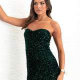 Maya Emerald Green Embellished Velvet Bandeau Maxi Dress