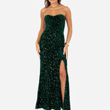 Maya Emerald Green Embellished Velvet Bandeau Maxi Dress