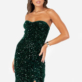 Maya Emerald Green Embellished Velvet Bandeau Maxi Dress