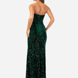 Maya Emerald Green Embellished Velvet Bandeau Maxi Dress