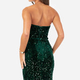 Maya Emerald Green Embellished Velvet Bandeau Maxi Dress