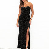 Maya Black Embellished Velvet Bandeau Maxi Dress