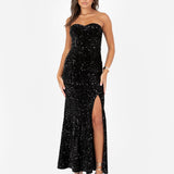 Maya Black Embellished Velvet Bandeau Maxi Dress