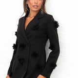 Maya Black 3D Flower Blazer Dress