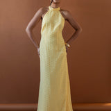 Anaya With Love Recycled Gold Detail Halter Neck & Open Back Yellow Maxi Dress