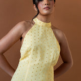 Anaya With Love Recycled Gold Detail Halter Neck & Open Back Yellow Maxi Dress