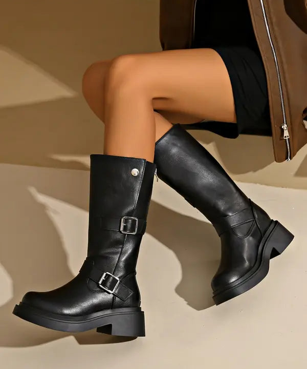 JEAN™ - Women's Thick Heel Knee-High Boots Round Toe Slim Fit High-Top Shoes in Soft Leather