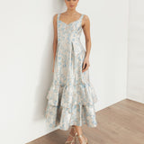 Maya Blue Floral Jacquard Strappy Midi Dress
