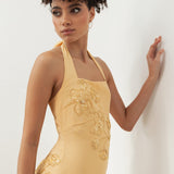 Maya Buttercream Floral Motif Halter Neck Midaxi Dress