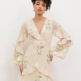 Maya Vanilla Embellished Maxi Sleeve Ruffle Maxi Dress