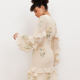 Maya Vanilla Embellished Maxi Sleeve Ruffle Maxi Dress