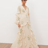 Maya Vanilla Embellished Maxi Sleeve Ruffle Maxi Dress