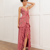 Maya Pink Embellished Cami Maxi Dress with Waterfall Ruffle