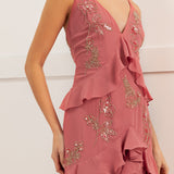 Maya Pink Embellished Cami Maxi Dress with Waterfall Ruffle