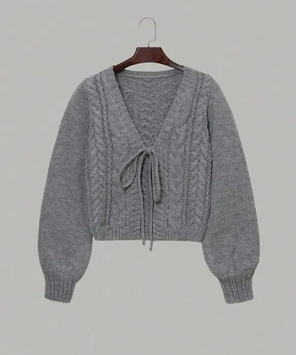 ALICIA™ - Casual Drop Shoulder Long Sleeve Cardigan Tie Front V-Neck Knitwear