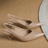 AMIRA™ - Women’s PU Leather Slingback Heels Simple Solid Color Pointed Toe Pumps