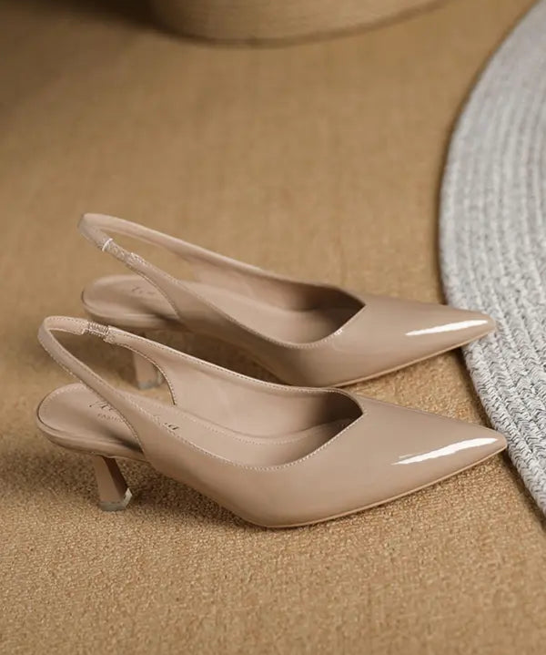 AMIRA™ - Women’s PU Leather Slingback Heels Simple Solid Color Pointed Toe Pumps