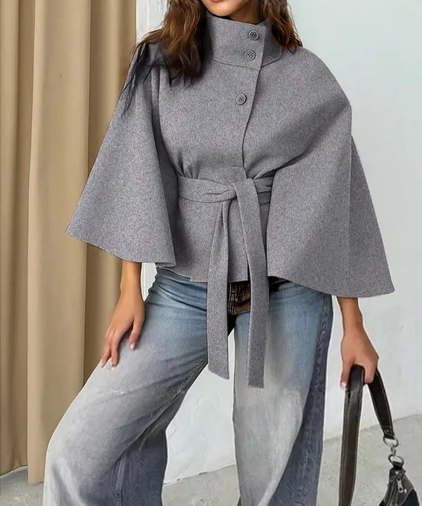 THELMA™ - Women’s Front Buckle Belted Wool Cape Coat for Fall & Winter