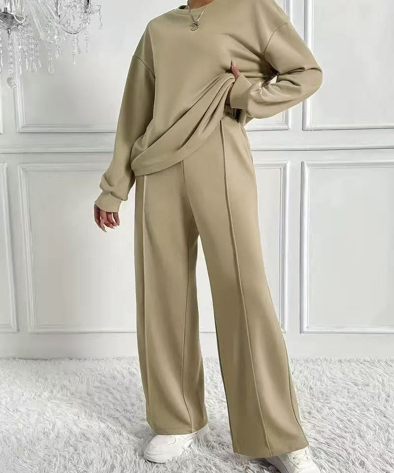 AMBRA™ - Casual Long Sleeve Sweatshirt and High Waist Pants Set