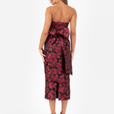 Maya Red Floral Jacquard Bandeau Midi Dress with Oversized Bow